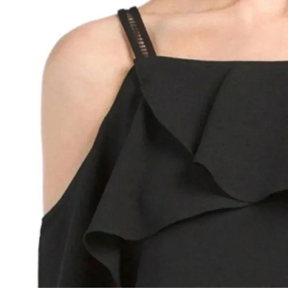 Maggy London Classic Black Cold Shoulder Ruffle Shift Dress Women’s Size 14 - Picture 2 of 12